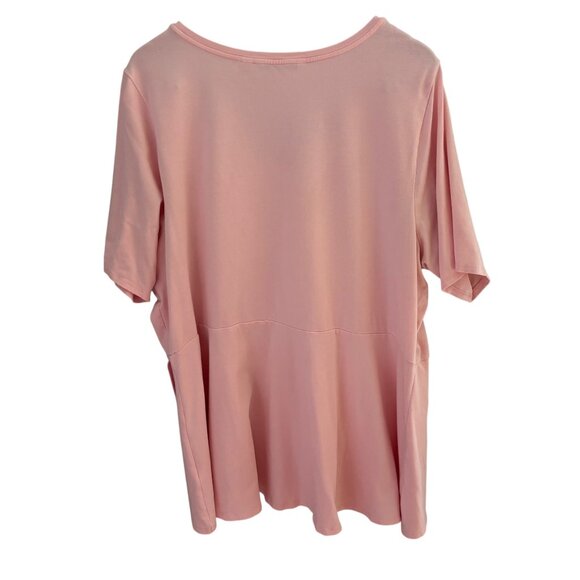 Isaac Mizrahi Live Womens Light Pink Tunic Top Sz 3X Short Sleeve Flounce Bottom - Picture 2 of 5